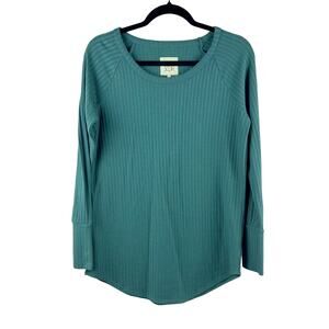 Chaser Waffle Weave Long Sleeve Top – Teal Blue, Button‎ Cuff Detail, Size M